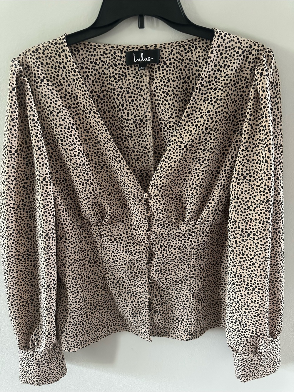 Lulus Sweet Spot Taupe Cheetah Print Long Sleeve Button Up Blouse Size L